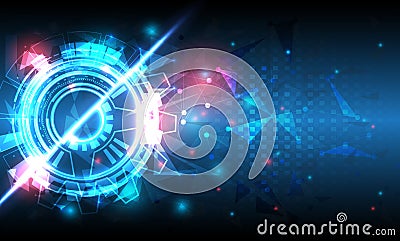 Futuristic Sci-Fi glowing HUD circle element. Abstract hi-tech background. Hologram polygon particle of head-up display interface Vector Illustration