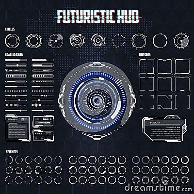 Futuristic Sci-Fi HUD Elements Set Vector Illustration