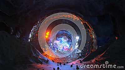 Futuristic sci-fi portal in alien cave 3D render Stock Photo