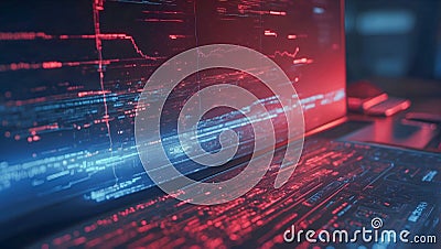 Futuristic sci-fi quantum supercomputer. Suitable for technology, future computing, innovation, artificial intelligence, quantum Cartoon Illustration