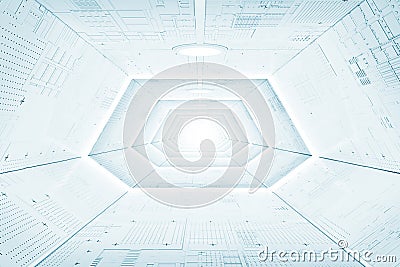 Futuristic Sci-Fi Spaceship Corridor Interior with Light Panels. 3d Rendering Stock Photo