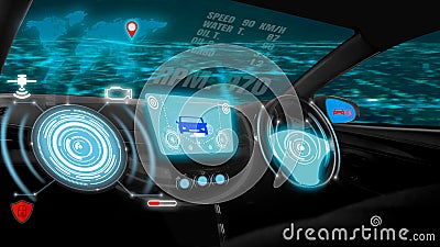 Futuristic screen dashboard graphic user interfaceGUIdigital hologram,virtual screen system HUDHead Up Displayof futuristic Stock Photo