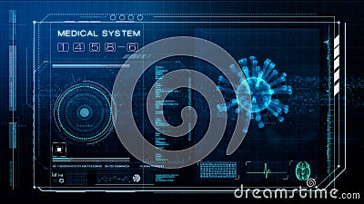 Futuristic screen of virus scan and medical examination Cartoon Illustration