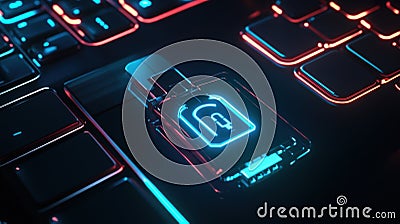 Futuristic security key protecting sensitive data on keyboard Stock Photo