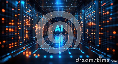 Futuristic server room hosting artificial intelligence processing computing power Stock Photo