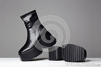 Futuristic shoes. fashion still life. cosmic black boots Stock Photo