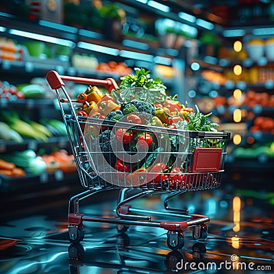 Futuristic shopping cart stocked with a variety of vibrant fresh vegetables Stock Photo