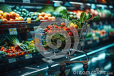 Futuristic shopping cart stocked with a variety of vibrant fresh vegetables Stock Photo