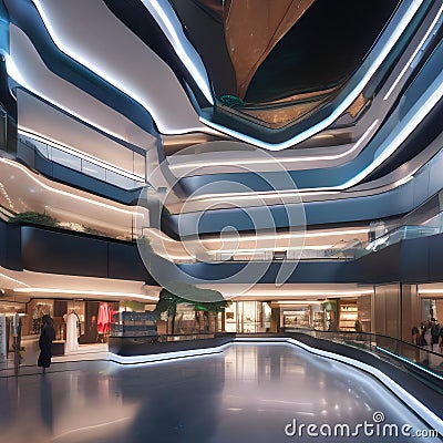 A futuristic shopping mall with virtual shopping assistants3 Stock Photo