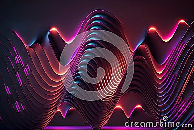 futuristic sinuous lines and waves as 3d render neon background Stock Photo