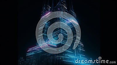 The Futuristic Skyscraper: Holographic Facade & Powered by ChatGPT Algorithms Stock Photo