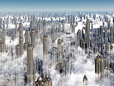 Futuristic Skyscrapers Cartoon Illustration