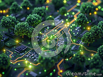 Futuristic Smart City with Glowing Network Connections Stock Photo