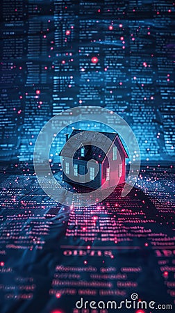 Futuristic Smart Home Concept with Digital Network Connections and Data Visualization Highlighting Advanced Technology Integration Stock Photo