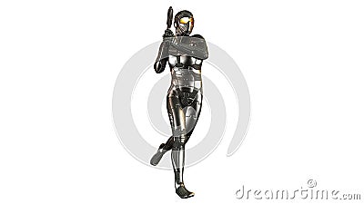 Futuristic soldier in bulletproof armor holding a gun , warrior isolated on white background Stock Photo
