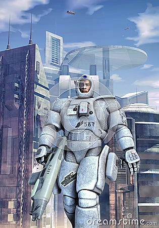 Futuristic soldier space infantry Stock Photo
