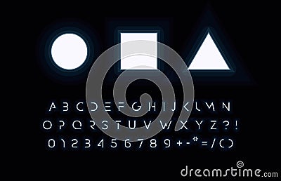 Futuristic space neon font inspired by squid game series.Cropped cutout letters and numbers for technology design, UI Vector Illustration