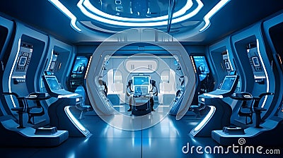 Futuristic Space Shuttle with Clean and Stylish Blue Interior Stock Photo