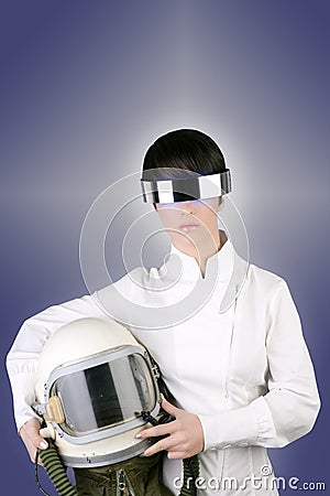 Futuristic spaceship helmet astronaut woman Stock Photo