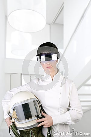 Futuristic spaceship helmet astronaut woman Stock Photo