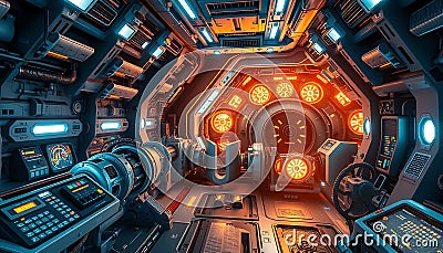 Futuristic spaceship interior console, sci-fi technology and advanced control panel Generative AI Stock Photo