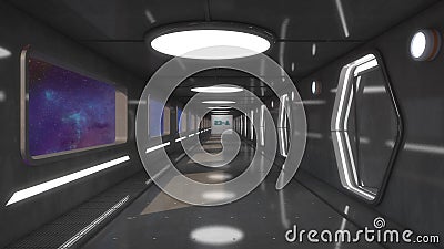 Futuristic spaceship interior corridor Stock Photo