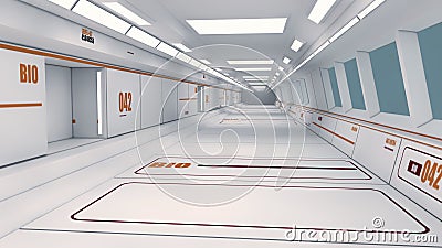 Futuristic spaceship interior corridor Stock Photo