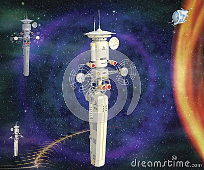 Futuristic spacestation scene Cartoon Illustration