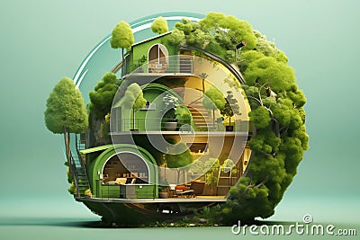 Futuristic spherical eco-house surrounded by greenery Stock Photo