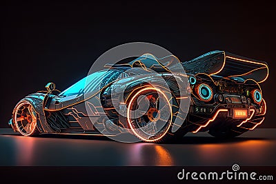 Futuristic sports car with neon glowing, shiny luxury cyberpunk auto, generative AI Stock Photo