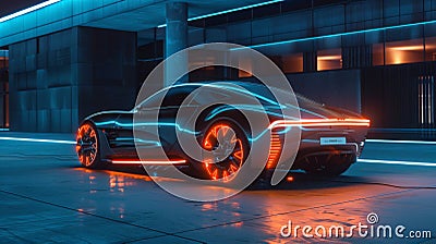 Futuristic Sports Car With Neon Lights Stock Photo