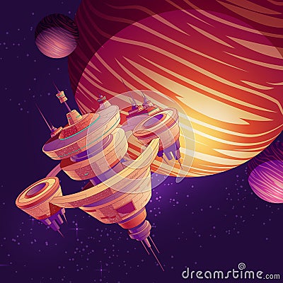 Futuristic starship, space station cartoon vector Vector Illustration