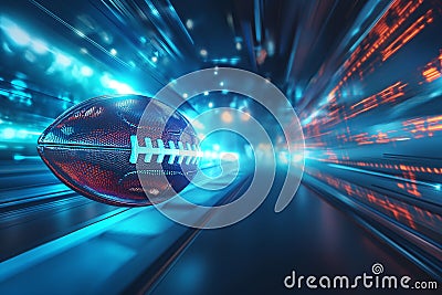 Futuristic Superbowl Banner with Holographic Football and Team Scores Stock Photo