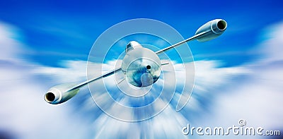 Futuristic supersonic jet airplane fly in clouds Stock Photo