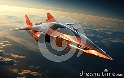 Futuristic supersonic jet performing a high-altitude stratospheric flight Stock Photo