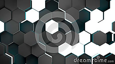 Futuristic surface with emission blue of black hexagonal abstract background. A rough surface polygon pattern like honeycomb Stock Photo