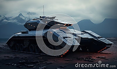 A futuristic tank in the desert Stock Photo