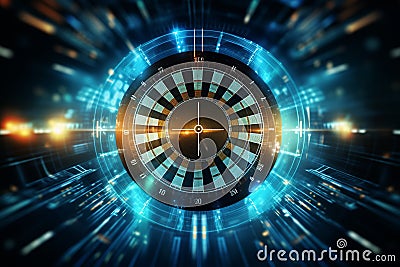 Futuristic target with glowing lines and bokeh background. 3D rendering Stock Photo