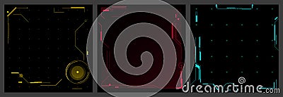 Futuristic tech backgrounds. Abstract cyber backdrop, sci fi digital interface square, high technology UI with geometric Vector Illustration
