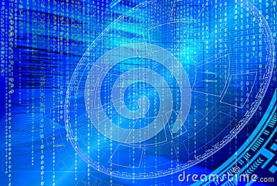 Futuristic tech scheme on background of fantastic symmetric number mainframes Stock Photo