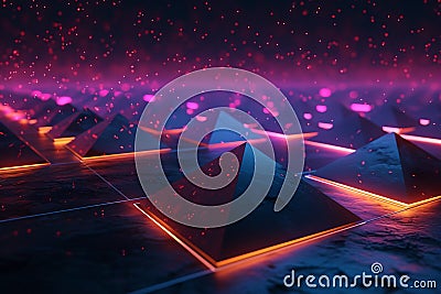 Futuristic technology concept Triangle pixel geometric abstraction with glow background Stock Photo