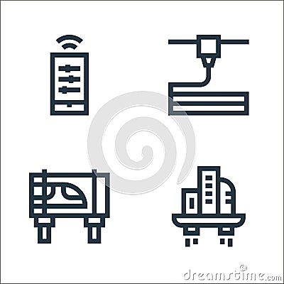 futuristic technology line icons. linear set. quality vector line set such as city, skytrain, d printer Vector Illustration