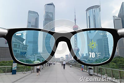 Futuristic technology trend concept in smart glasses.business man can get experience with use smart glasses which has augmented re Stock Photo