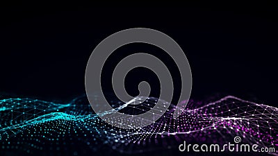 Futuristic technology wave. Digital cyberspace. Abstract wave with moving particles on background. Big data analytics. 3d Stock Photo