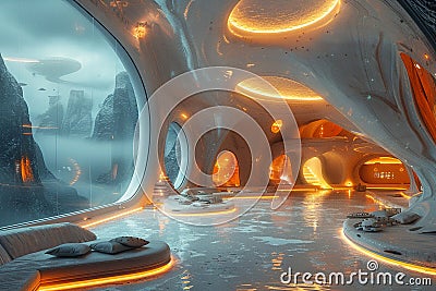 Futuristic teleportation hub with sleek design dynamic lighting Stock Photo