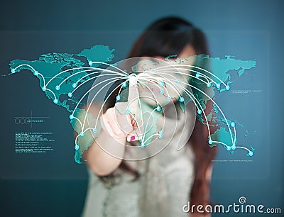 Futuristic Touchscreen display - worldmap Stock Photo