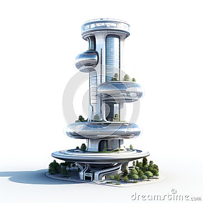 Futuristic tower isolated on white created with Generative AI. Modern architecture with glass. Stock Photo