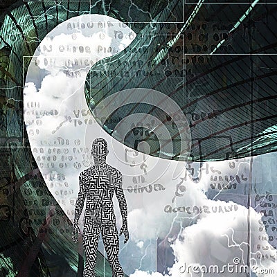 Futuristic tower and maze man Stock Photo