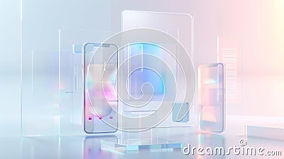 Futuristic Transparent Mobile Devices Display Array Stock Photo