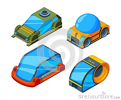 Futuristic transport. Isometric illustrations of futuristic automobiles Vector Illustration